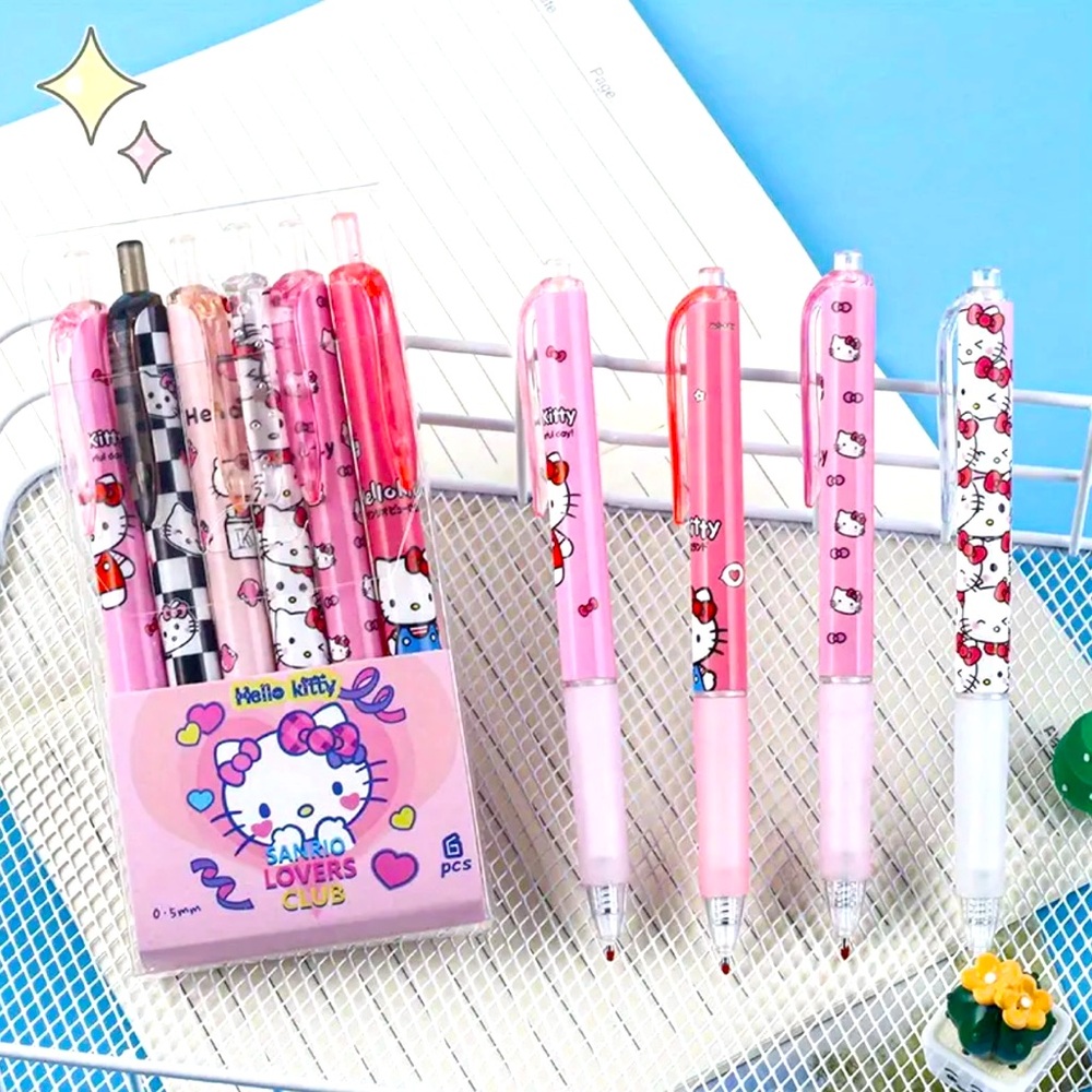 6pcs Sanrio Gel Pen, Cartoon Quick Drying Gel Pen.